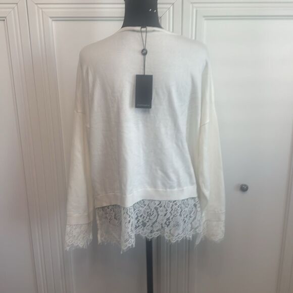 Adrianna Papell V Neck Sweater Lace Trim White NWT - Picture 4 of 6